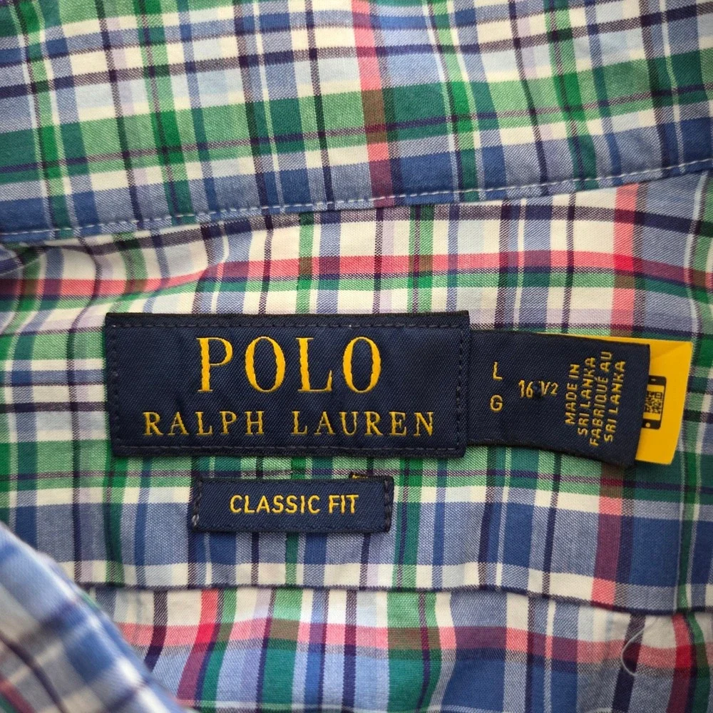 Polo Ralph Lauren Button‎ Down Shirt Multicolor Plaid Classic Fit Mens Large